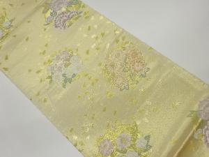 桜に菊・牡丹・椿模様織出し袋帯